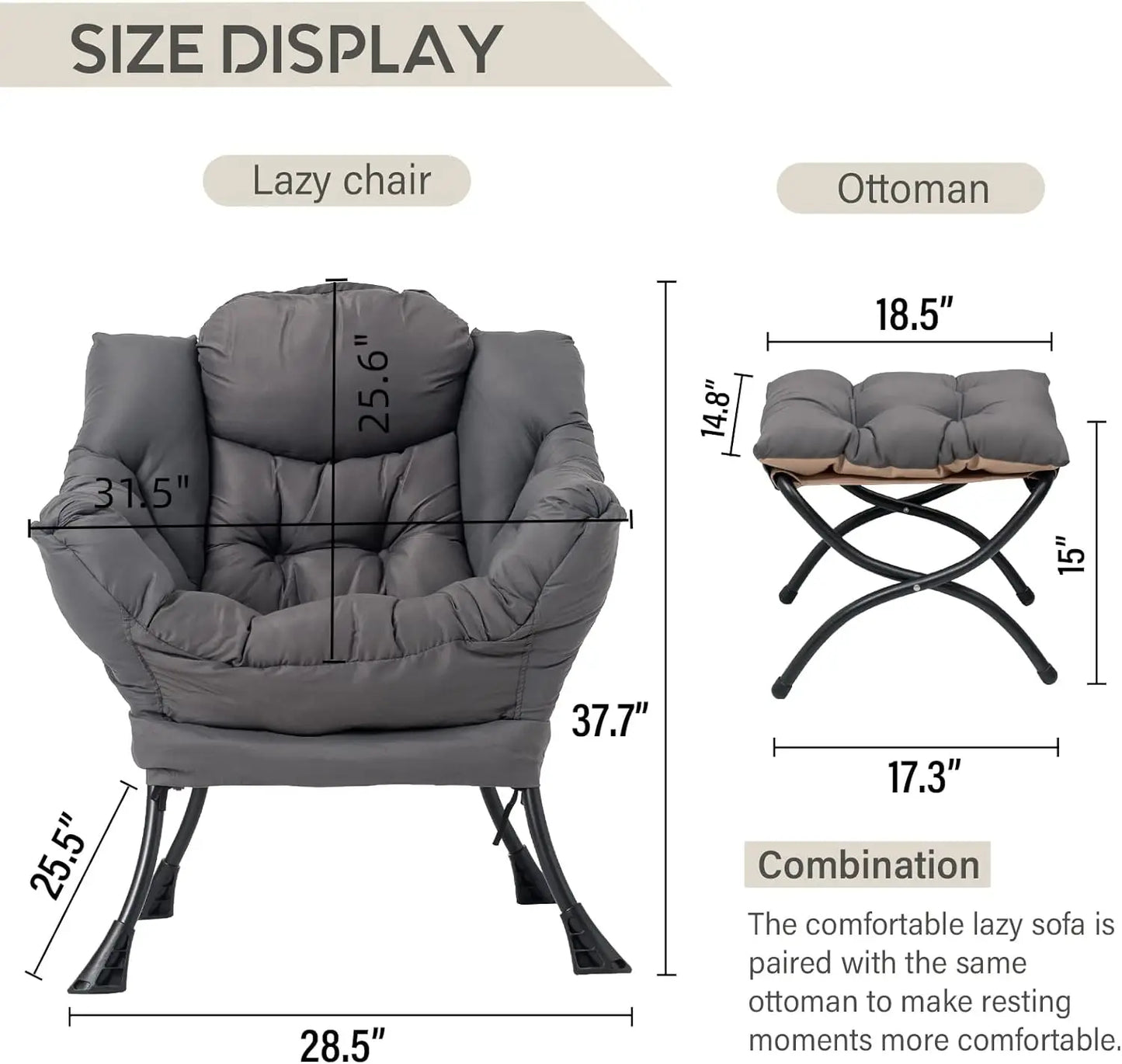 LITA Lazy Chair with Ottoman, Modern Accent Leisure Upholstered Sofa Chair, Contemporary Lounge Reading Chair with Armrests and