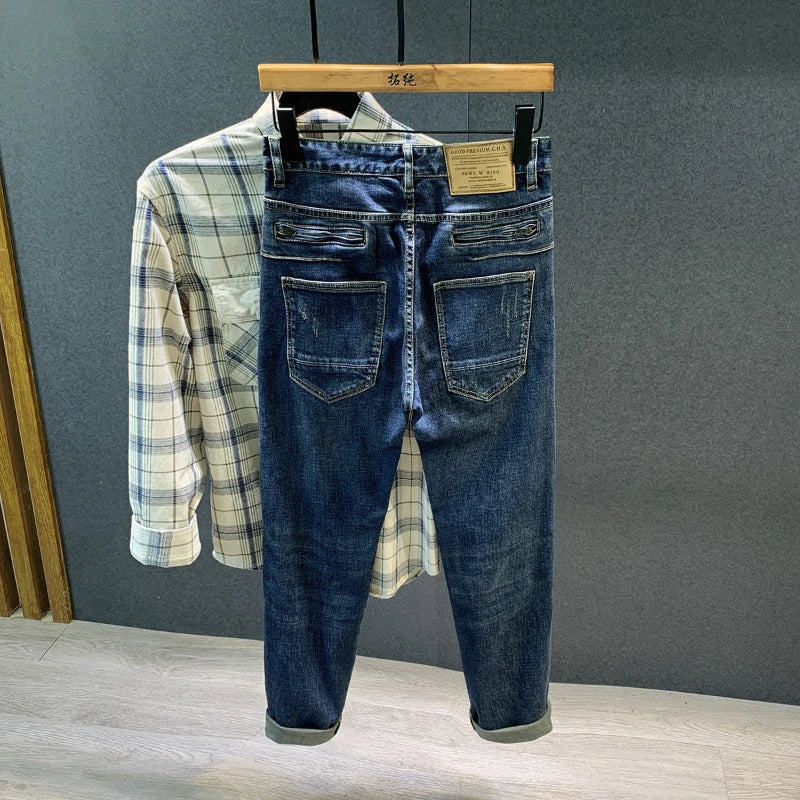 New Y2k Mens Jeans Zipper Design Stitching Fashion Pants Male Stretch Streetwear Motorbike Biker Jeans Denim Trousers