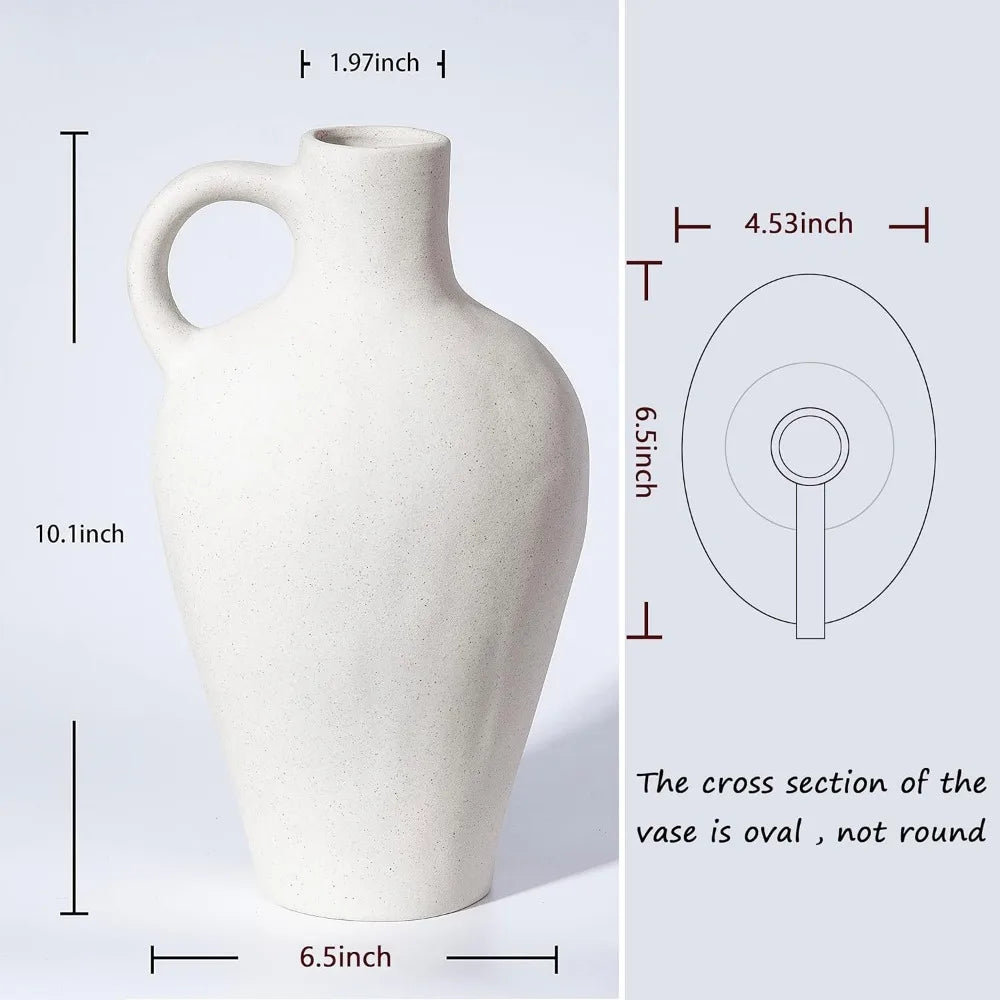 Ceramic White Vase 10" Height Decor for Home,Stoneware Living Room Centerpiece Jug,Rustic Farmhouse