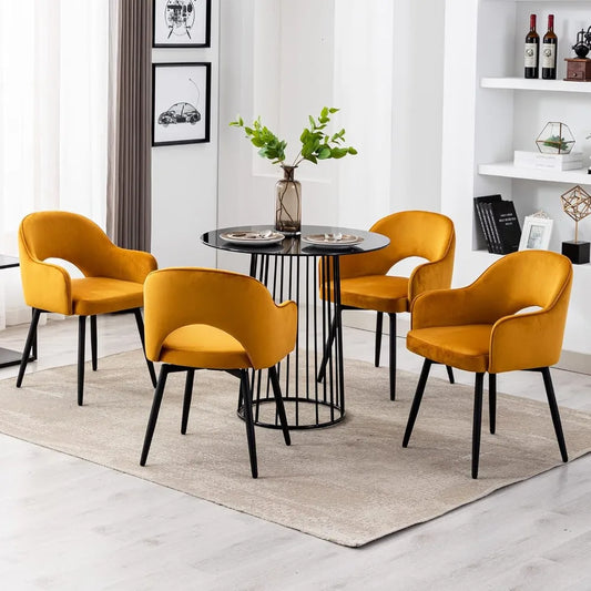 Swivel Dining Chair Set of 4, Velvet Upholstered Side Modern Accent Guest Home Office Desk with No Wheels for