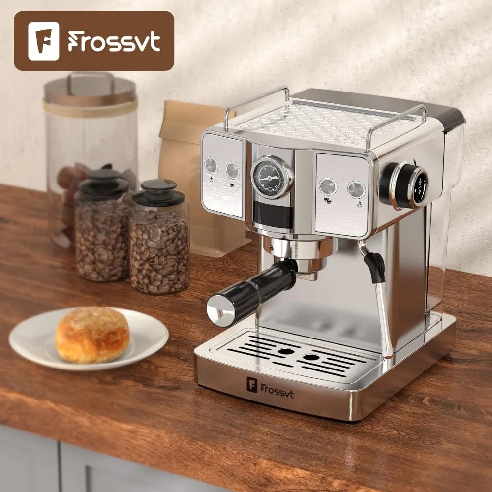 Frossvt Espresso Machine, Stainless Steel Coffee machines with 1.8L/60oz Water Tank for home, Sliver Coffee maker