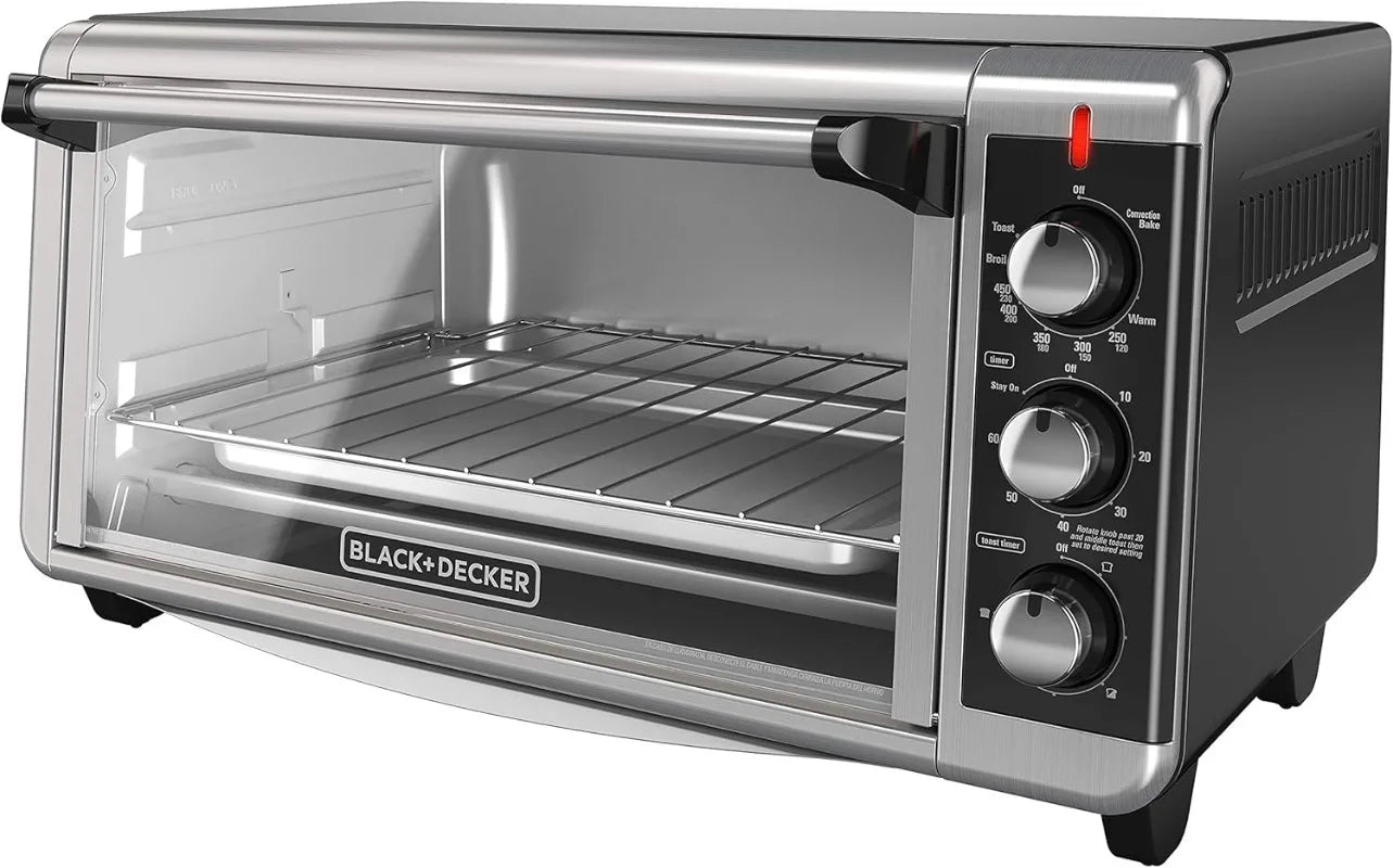 8-Slice Extra Wide Convection Toaster Oven,Fits 9"x13" Oven Pans and 12" Pizza, Stainless Steel/Black