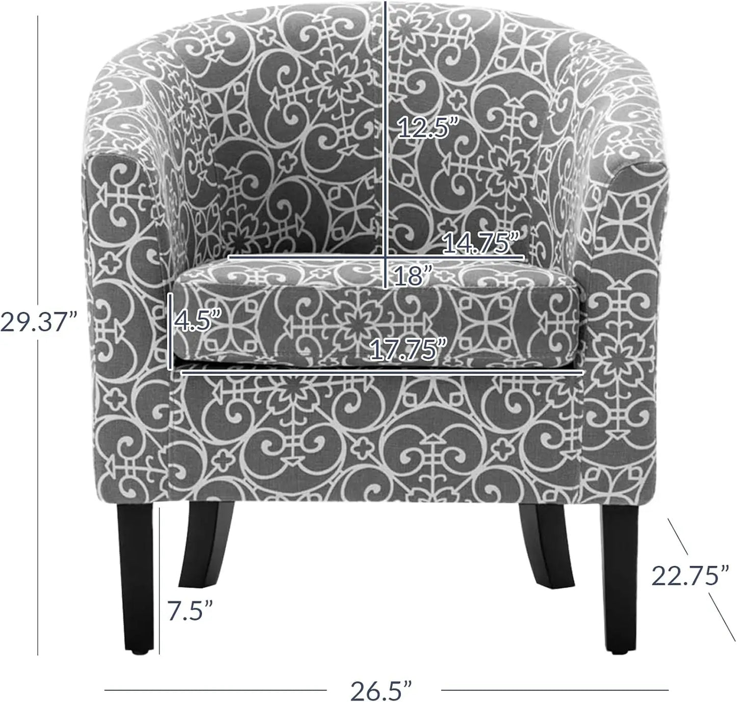 Linen Round Accent Barrel  Club Tub Sofa Chair for Bedroom, Corner Chair with Flared Legs and Cozy Soft Padding