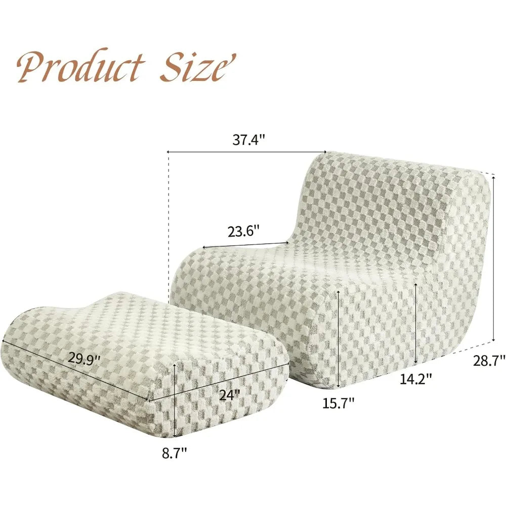 Accent Bean Bag Chair with Footstool, Modern Lazy Sofa Chair with Comfy Jacquard Shaggy Plush,creating a cozy and charming space
