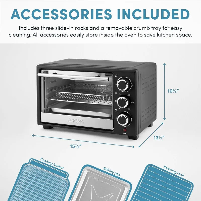AROMA Turbo 6-in-1 Countertop Convection Oven, Toaster Oven, and Roaster Oven with Circulating 450-Degree Heat （ABT-316B）, Black