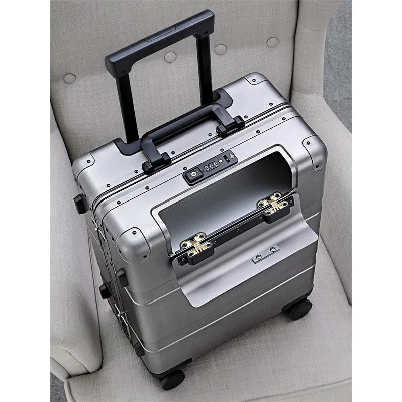 All Aluminum Magnesium Alloy Suitcase Business Trolley Case Portable Front Opening 20 inch Boarding Bag 24“28” Lock Luggage