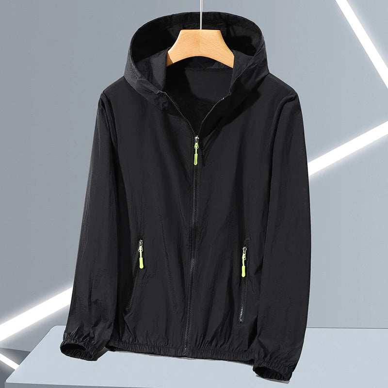 2023 Summer Men's Windbreaker Big Size Sun Protection Clothing Korean Style Ultra-thin Streetwear Zipper Hooded Jackets Man