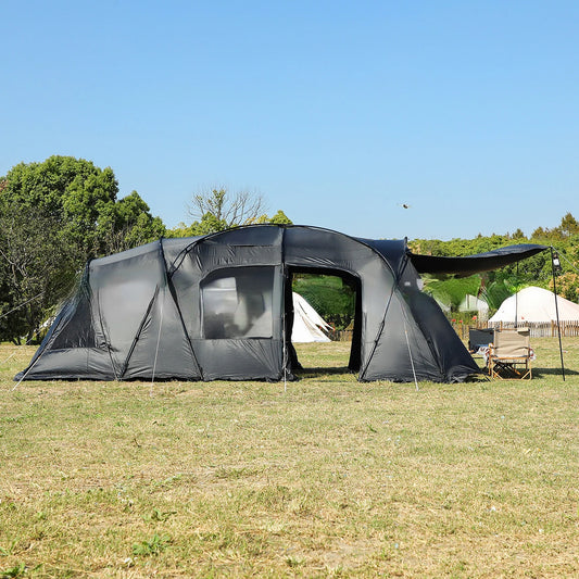 6-8 Person Luxury Black Glue Outdoor Camping Tunnel Family Tent Car SUV Beach Awning Team Hiking Canopy Mountaineering Shelter