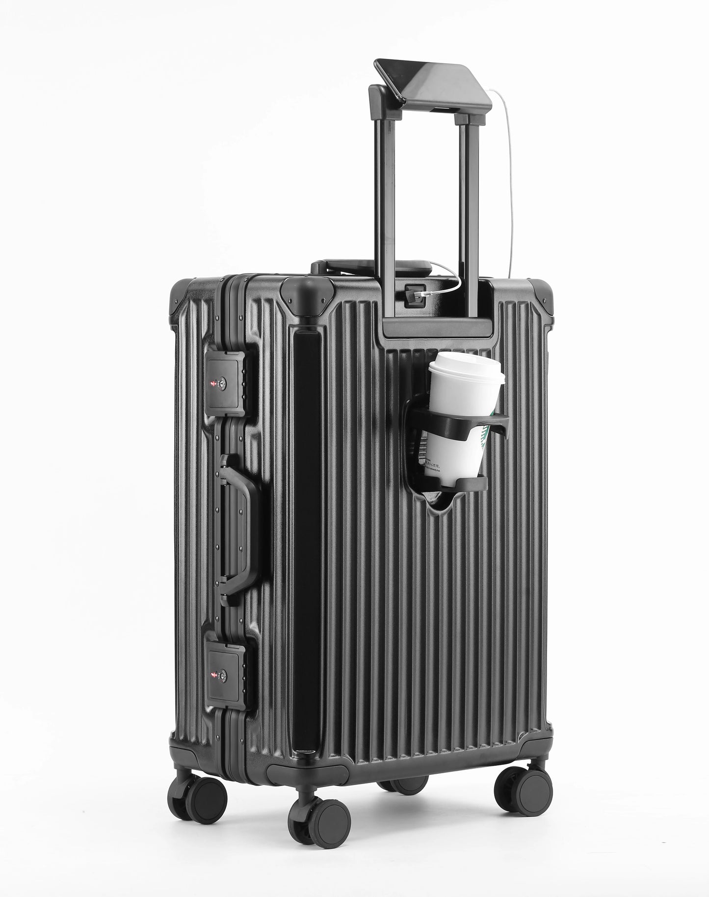 Ultralight luggage with cup holder, travel case with USB charging port, TSA lock for travel and business trip