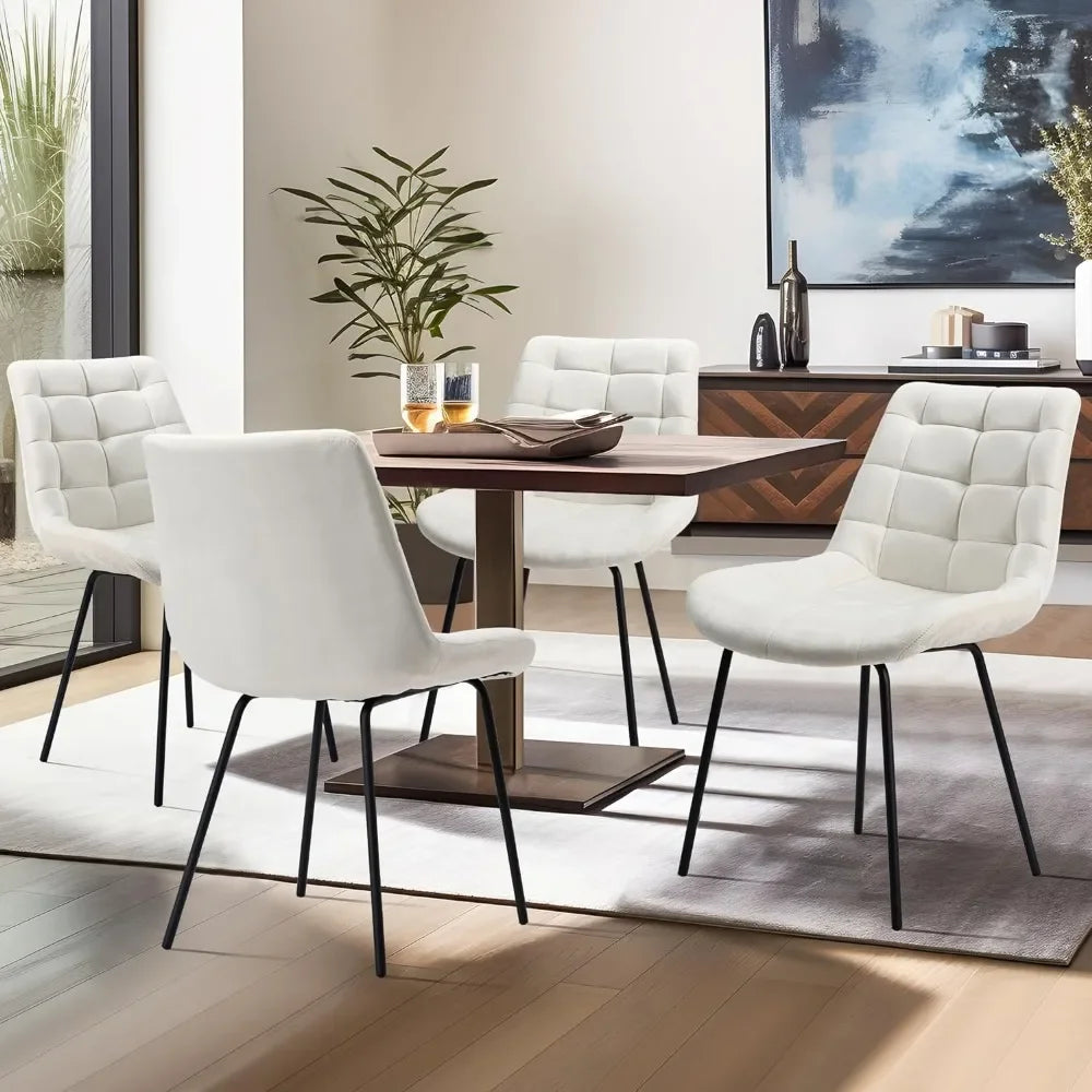 Velvet Dining Chairs, Upholstered Reception Chairs, Tufted Accent Chair with Metal Legs for Home Kitchen, Living Room,