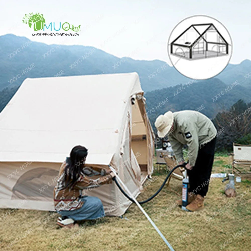 Glamping Canvas Inflatable Outdoor Camping, Customized Luxury Polyester Air Family Tunnel Tent