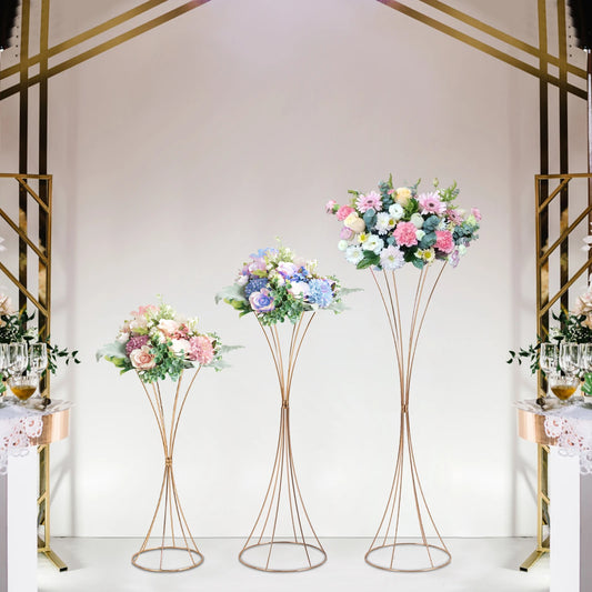 3PCS Gold Tall Vase, Wedding Party Vase  Tall Vase Trumpet Vases Home Decor Centerpiece, Flower Stand 50cm/66cm/79cm H