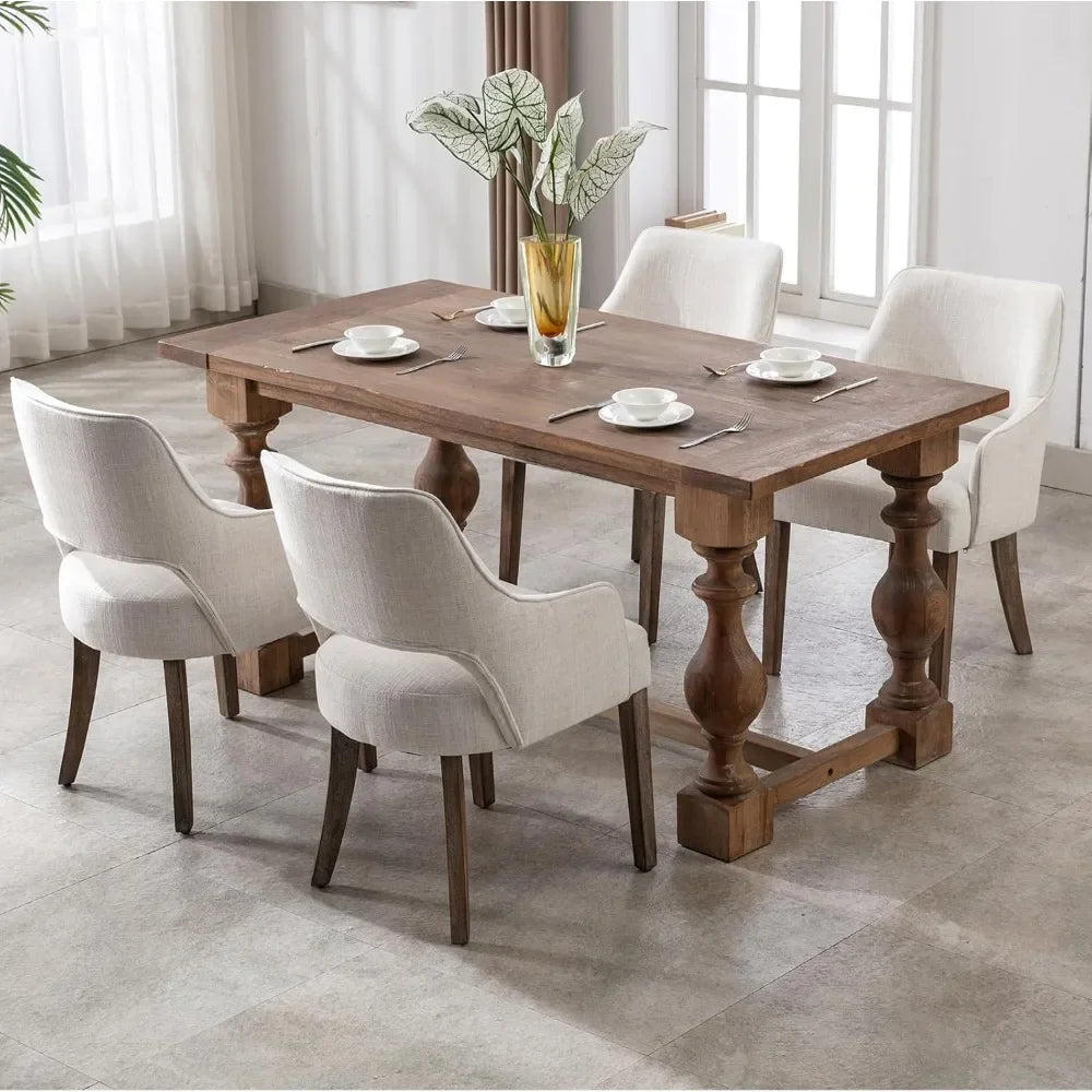 Linen Fabric Dining Chairs Set of 4,Upholstered Side Chairs,Farmhouse Accent Chairs with Open Back Wood LegsCream(Wider seats)