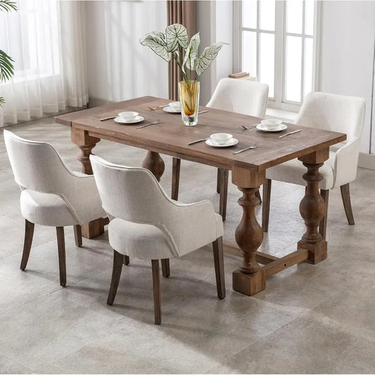 Linen Fabric Dining Chairs Set of 4,Upholstered Side Chairs,Farmhouse Accent Chairs with Open Back Wood LegsCream(Wider seats)