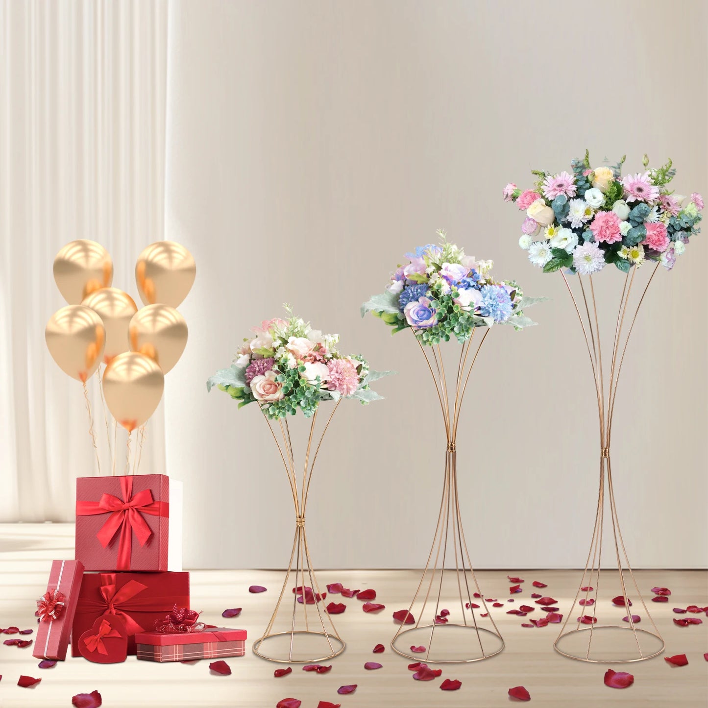 3PCS Gold Tall Vase, Wedding Party Vase  Tall Vase Trumpet Vases Home Decor Centerpiece, Flower Stand 50cm/66cm/79cm H