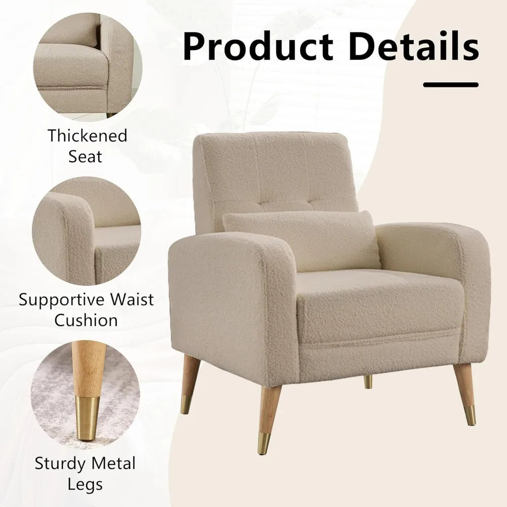 Mid-Century Modern Accent Chair, Upholstered Armchair Living Room Chair, Comfy Single Sofa Chair with Sturdy Legs