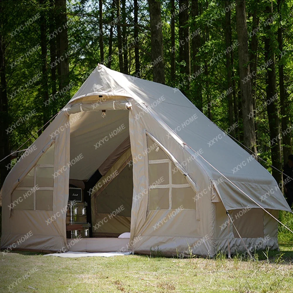 Glamping Canvas Inflatable Outdoor Camping, Customized Luxury Polyester Air Family Tunnel Tent