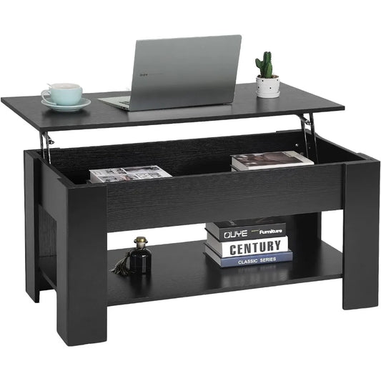 Lift Up Coffee Table, Wooden Lift Up Coffee Table with Hidden Compartments and Storage Shelves