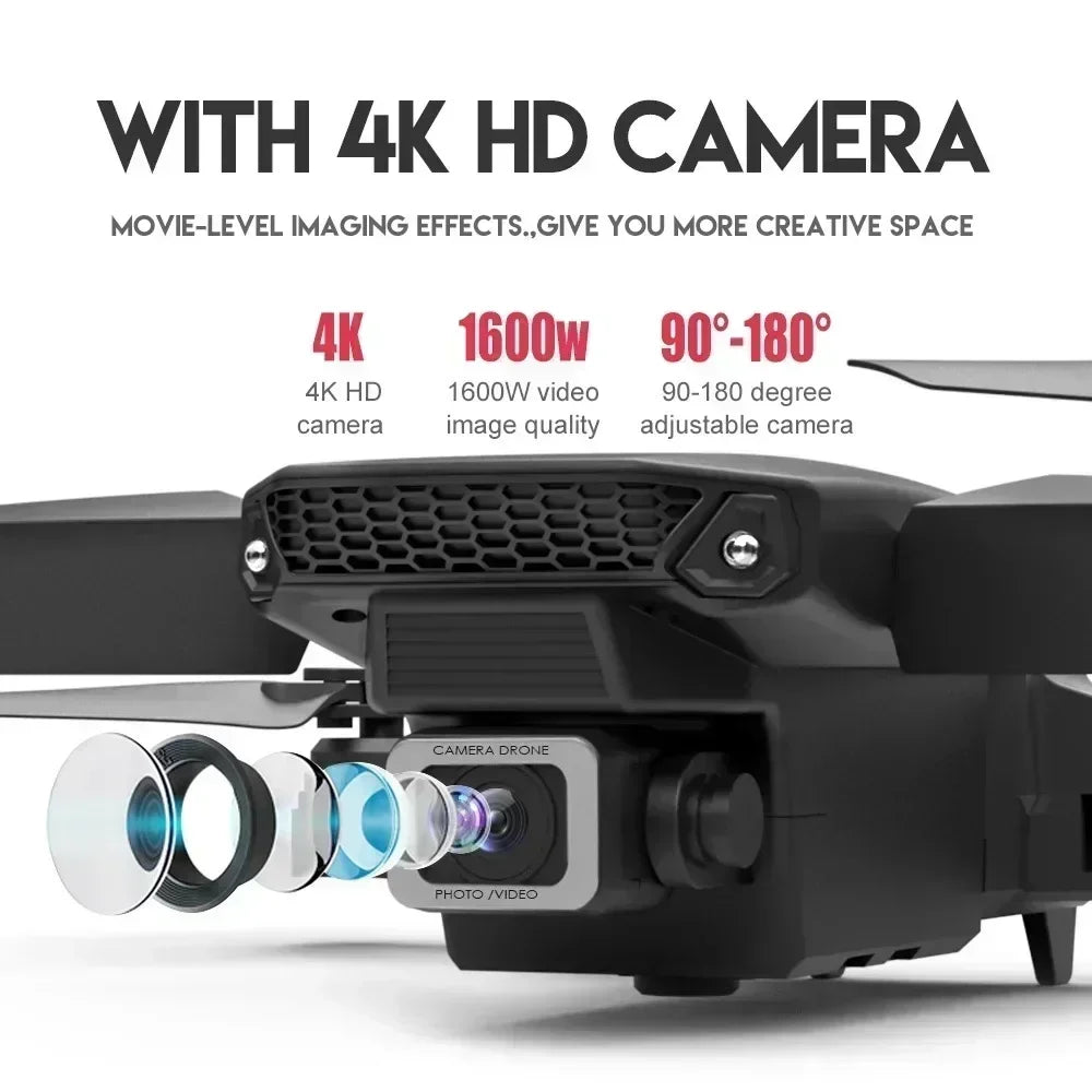 E88 RC Drone Professional HD Camera Quadcopter 4K Wide-Angle WiFi FPV Height Hold Foldable Helicopter Children's Aircraft Toys