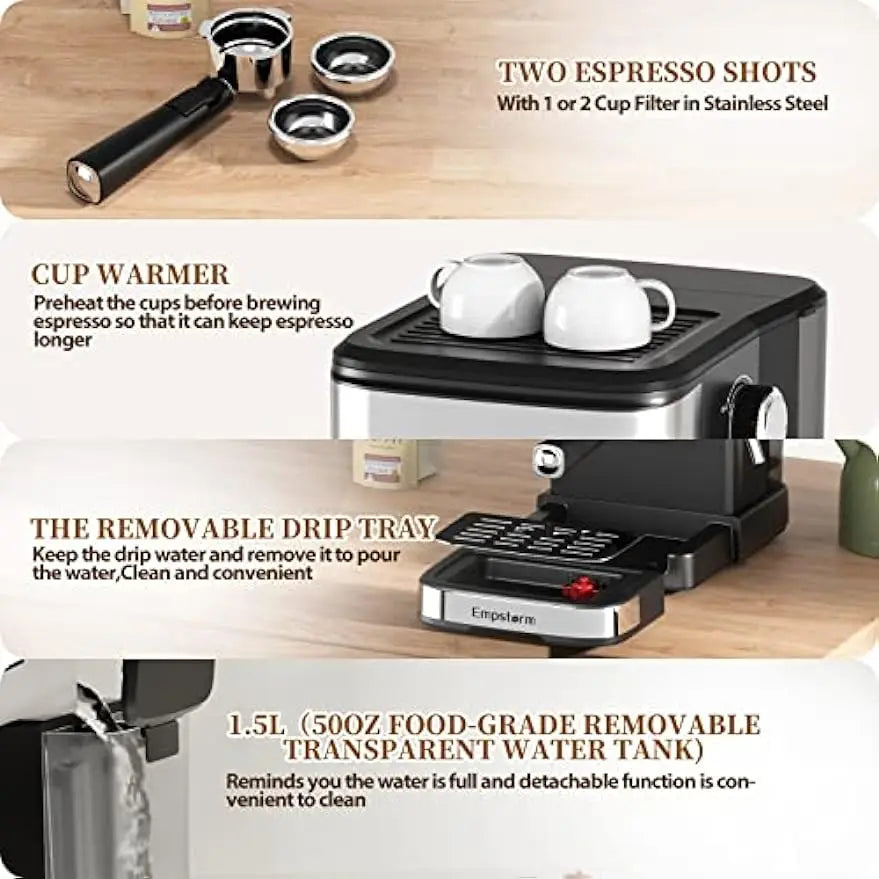 Machine 20 Bar,Espresso Coffee Maker with Milk Frother Steam Wand,Semi-Automatic Dual-nozzle Espresso Machine