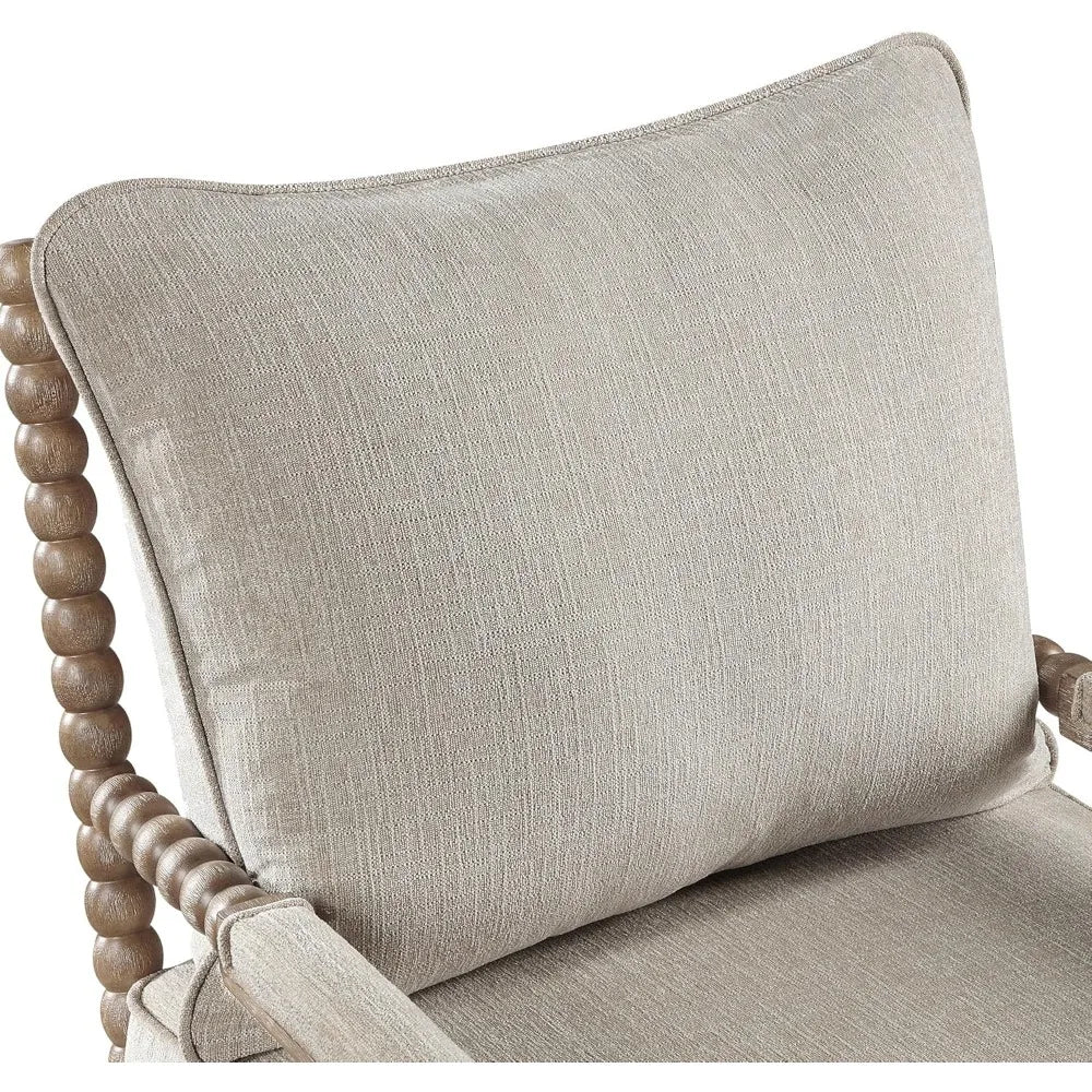 Linen Fabric Spindle Accent Chair with Wood Frame,Modern Accent Chairs with Padded Spring Seat and Brushed White Base for Living