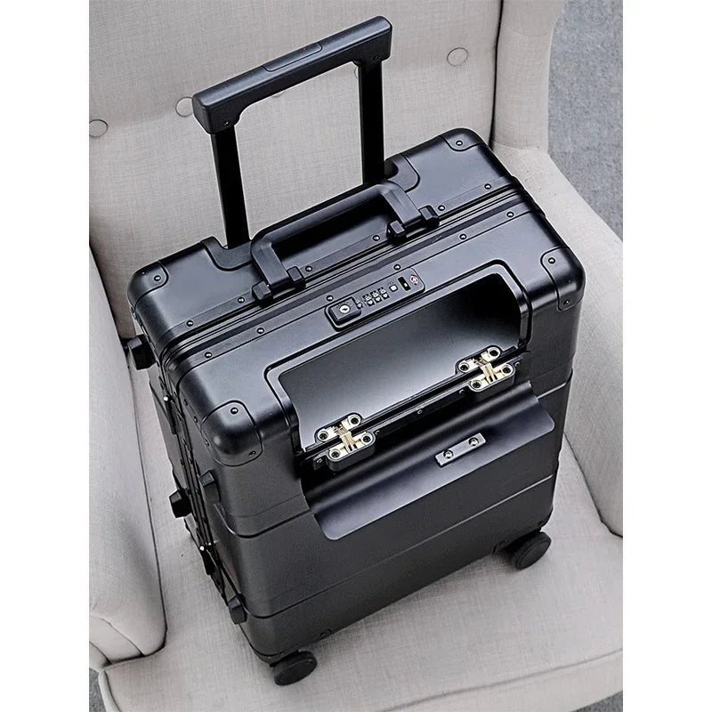 All Aluminum Magnesium Alloy Suitcase Business Trolley Case Portable Front Opening 20 inch Boarding Bag 24“28” Lock Luggage