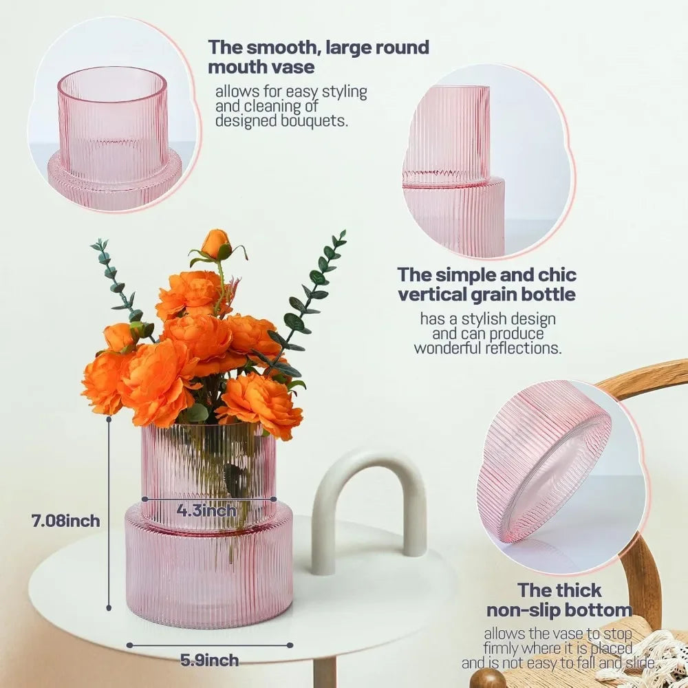 Clear Glass Vase Glass Vases for Flowers Clear Vase for Living Room Dining Table Entryway Office Decor (Clear-7" H) home decor