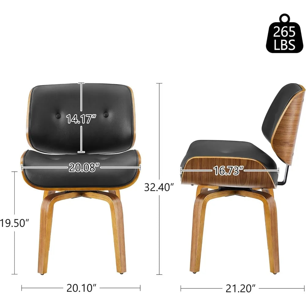 Mid Century Modern Kitchen Dining Room Chairs, Faux Leather Upholstered Accent Chairs, Walnut Bentwood Chair.