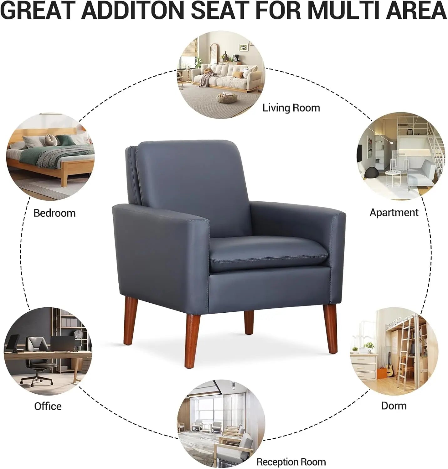 Faux Leather Accent Chair Upholstered Living Room Arm Chair Comfortable Reading Sofa Chairs for Bedrooms Dorm Room Office