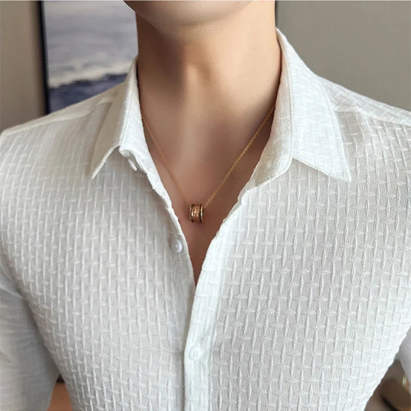 British Style Plaid Shirts Mens Long Sleeve Business Formal Dress Shirt Casual Slim Fit Streetwear Social Party Clothing