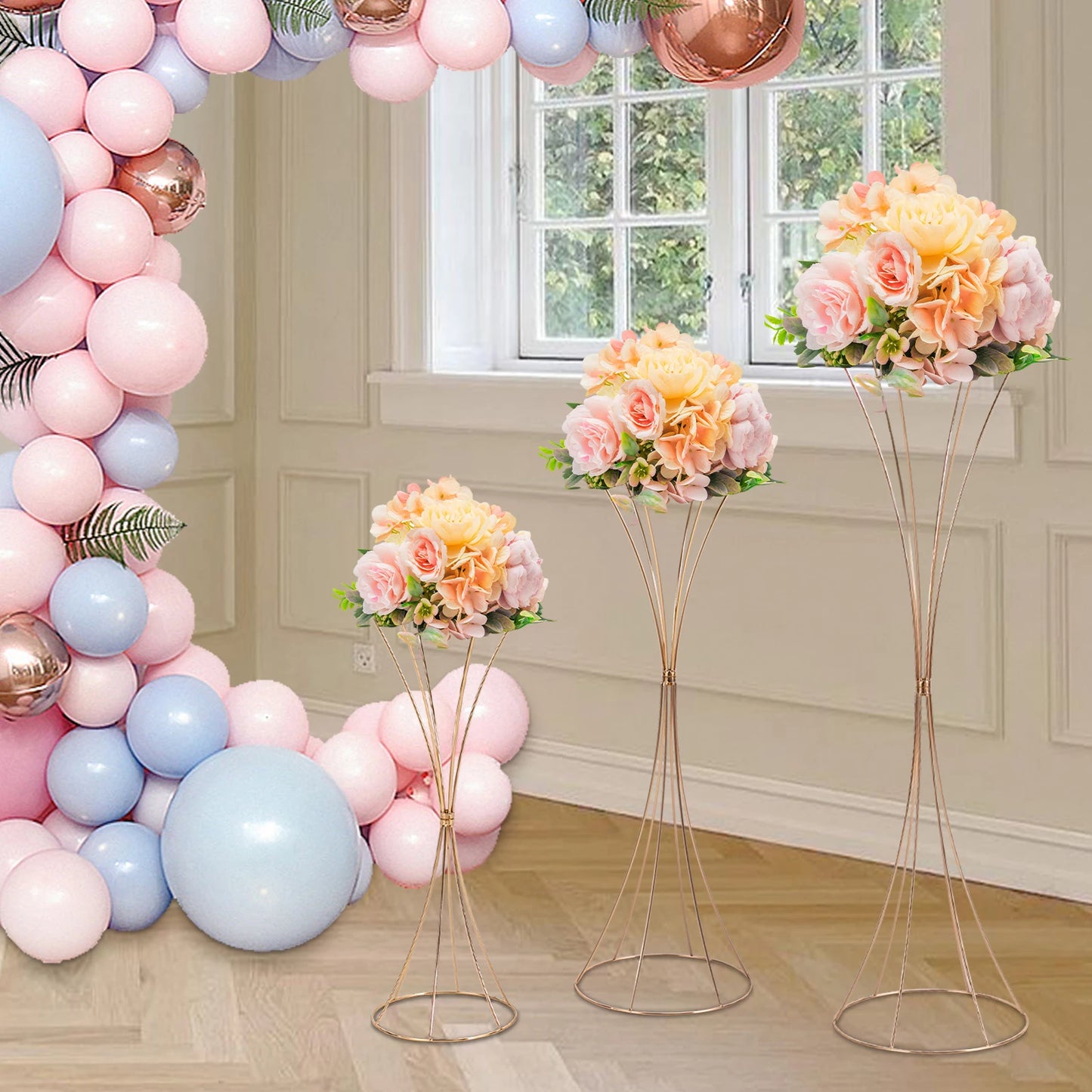 3PCS Gold Tall Vase, Wedding Party Vase  Tall Vase Trumpet Vases Home Decor Centerpiece, Flower Stand 50cm/66cm/79cm H
