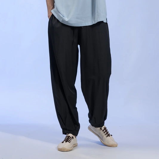 Spring Summer Thin Casual Trousers Chinese Traditional Dress Loose Ice Silk Plus Size Harem Pants Men Clothing Oversized Joggers