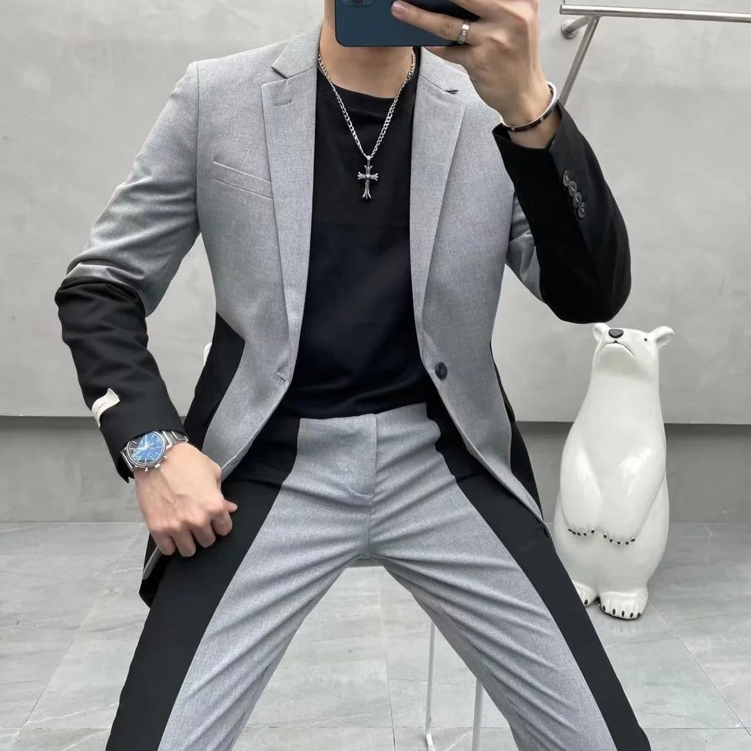Men British Suit Business Tuxedos Slim Fit Dress Wedding Bridegroom Color Contrast Slim Suit Men's Smoking Homme Mariage Tuxedo
