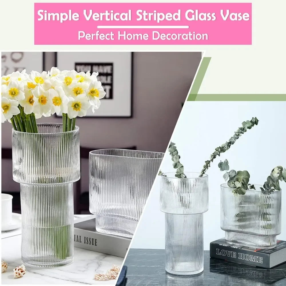 Clear Glass Vase Glass Vases for Flowers Clear Vase for Living Room Dining Table Entryway Office Decor (Clear-7" H) home decor