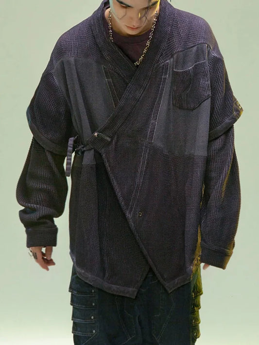 Dark Avant-Garde Style Techwear Clothes Woman Doing Old Deconstructed Autumn Coat Couple Dress Man