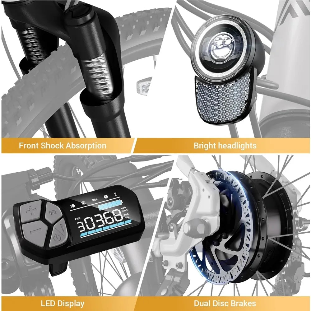 Electric Bike for Adults,7-Speed,Commuter Electric Bike with 360Wh Removable Battery,LCD Display,Suspension Fork
