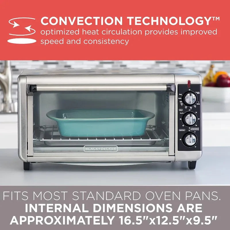 8-Slice Extra Wide Convection Toaster Oven,Fits 9"x13" Oven Pans and 12" Pizza, Stainless Steel/Black