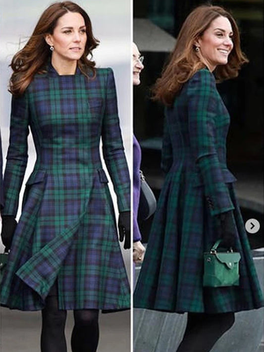 Princess Designer High Quality Spring Autumn New Women'S Fashion Party Casual Office Vintage Workplace Elegant Plaid Midi Dress