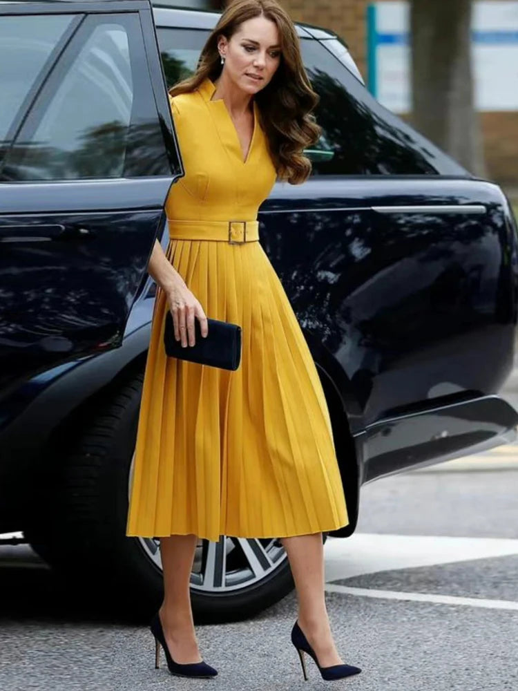 Kate Princess Runway Spring Summer Women's New Designer Casual Party Celebrity Elegant Chic High Quality Short Sleeve Slim Dress