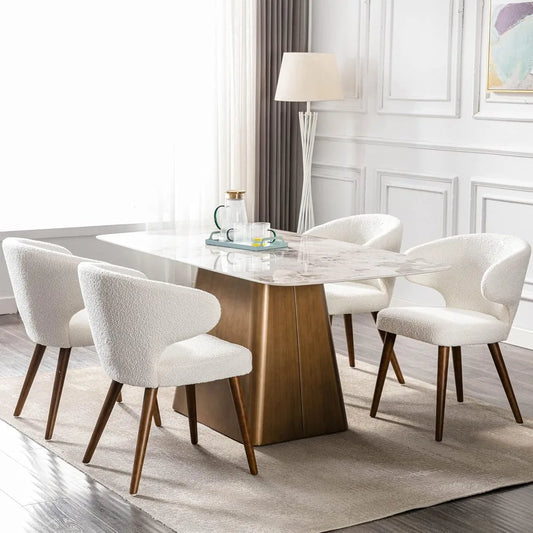 Upholstered Curved Wingback Accent Arm Chairs Side Chairs with Solid Wood Legs, White