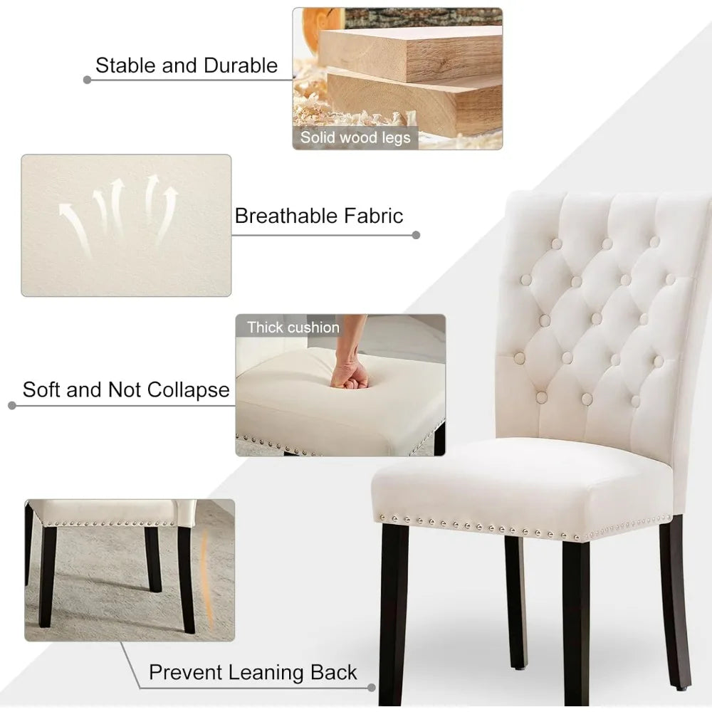 Dining Kitchen Chair Set of 2, Parsons Upholstered Dining Room Chair, Wood Accent Chair with Nailed Trim