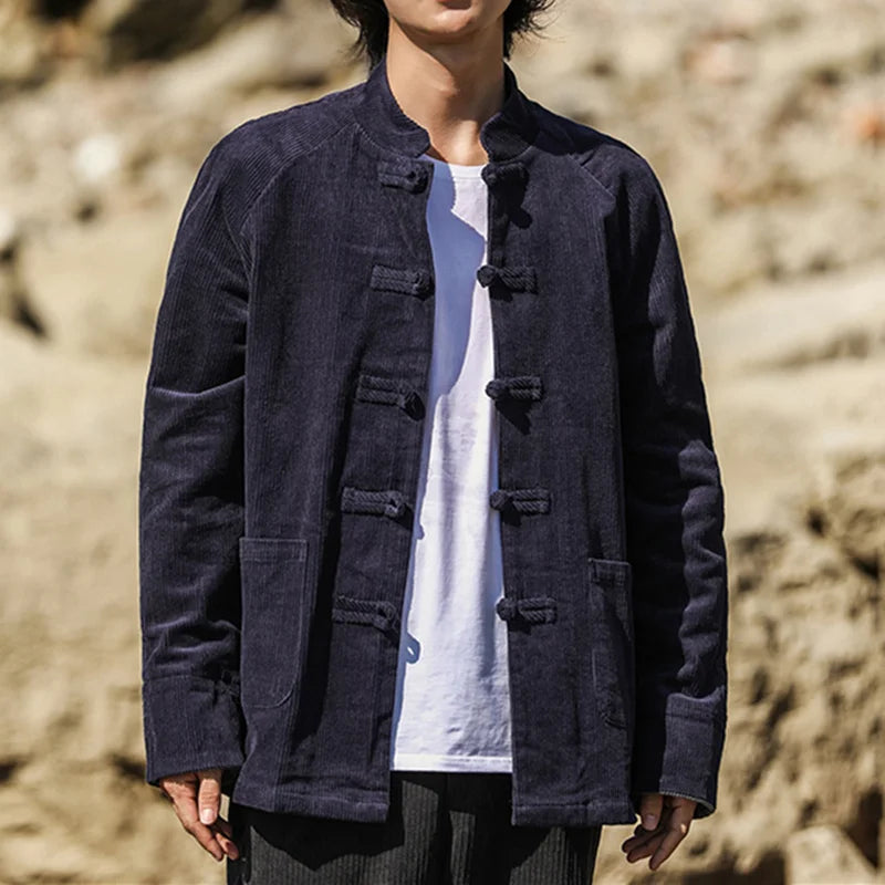 Chinese Traditional Dress Corduroy Casual Jacket Spring Autumn Fashion Plus Size Thick Coat Men Clothing Tai Chi Tang Suit Male