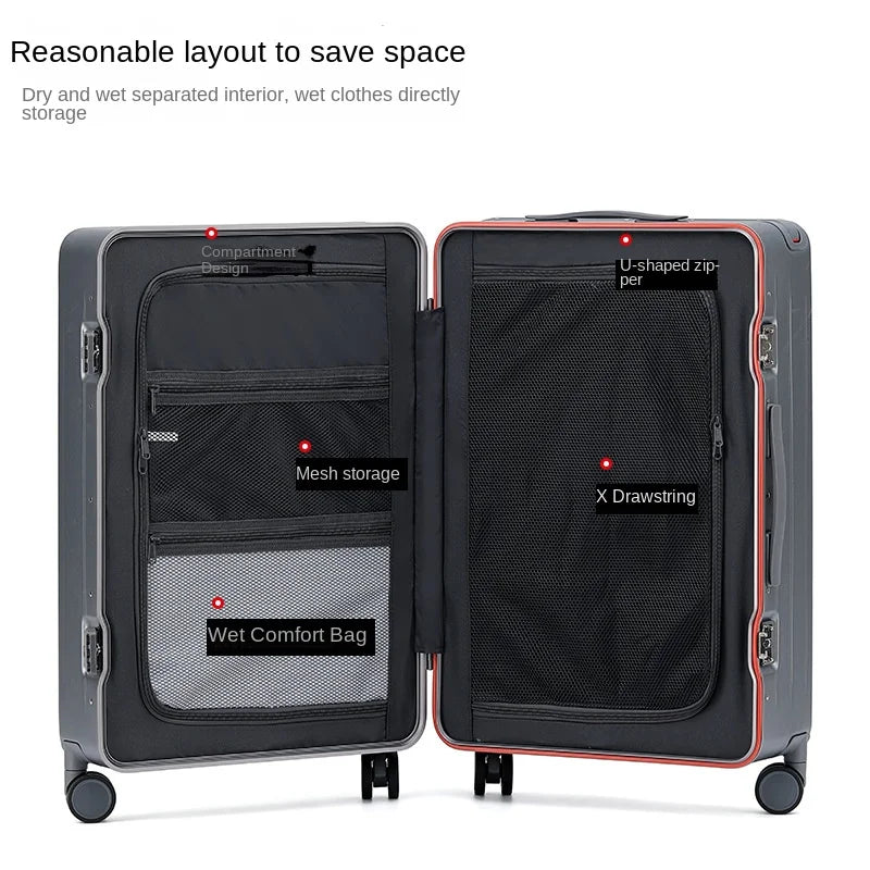 New Wide Handle Suitcase Fashion Quality Trolley Case ABS+PC Luggage Anti-fall 20 inch Boarding Travel Case TSA Lock