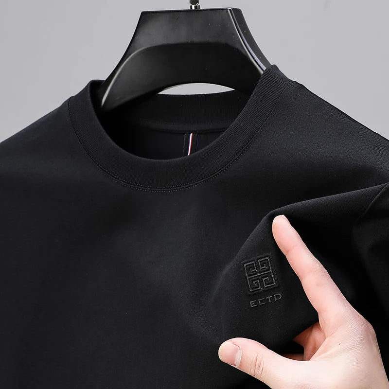 New Quality Luxury Men's T-shirt Spring Summer O-Neck Letter Embroid Long Sleeve 2024Korean Fashion Simplicity Casual Menswear