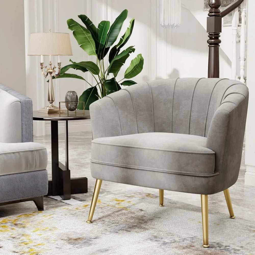 Velvet Accent Chair, Upholstered Modern Single Sofa Side Chair,Comfy Barrel Club Living Room Armchair