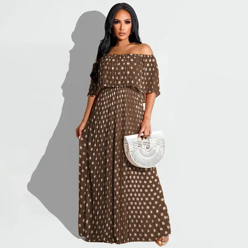 KEXU Polka Dot Off Shoulder Butterfly Sleeve Big Swing Fit Flare Maxi Long Women Dress 2024 Summer Holiday Boho Sundress