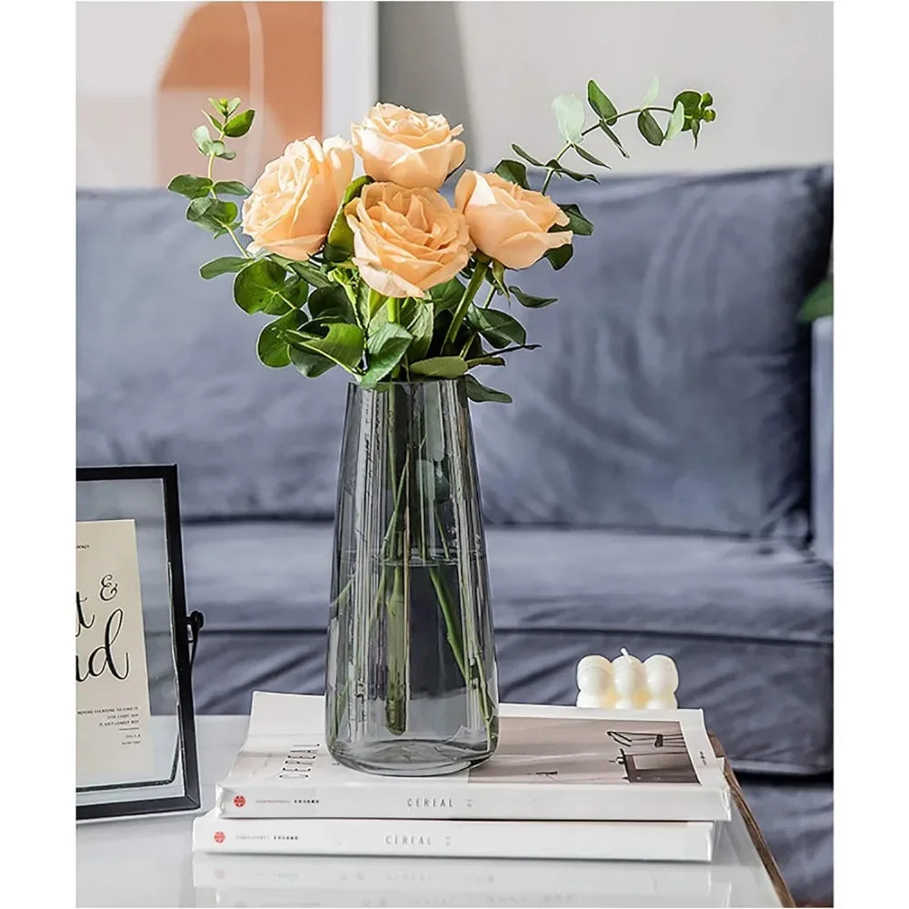 Modern Glass Vase Irised Crystal Clear Glass Vase for Home Office Decor (Crystal Grey) home decoration  aesthetic room decor