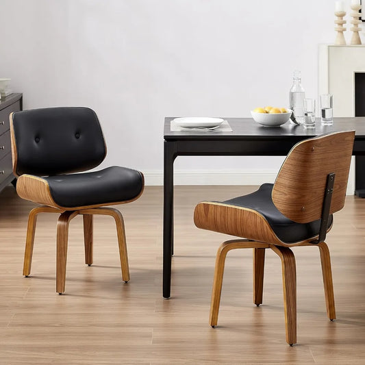 Mid Century Modern Kitchen Dining Room Chairs, Faux Leather Upholstered Accent Chairs, Walnut Bentwood Chair.