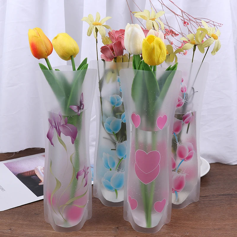 Foldable Plastic Vase Unbreakable Folding Chinese Style Reusable Flower Vase PVC Durable Decor Vase DIY Home Plant Decoration