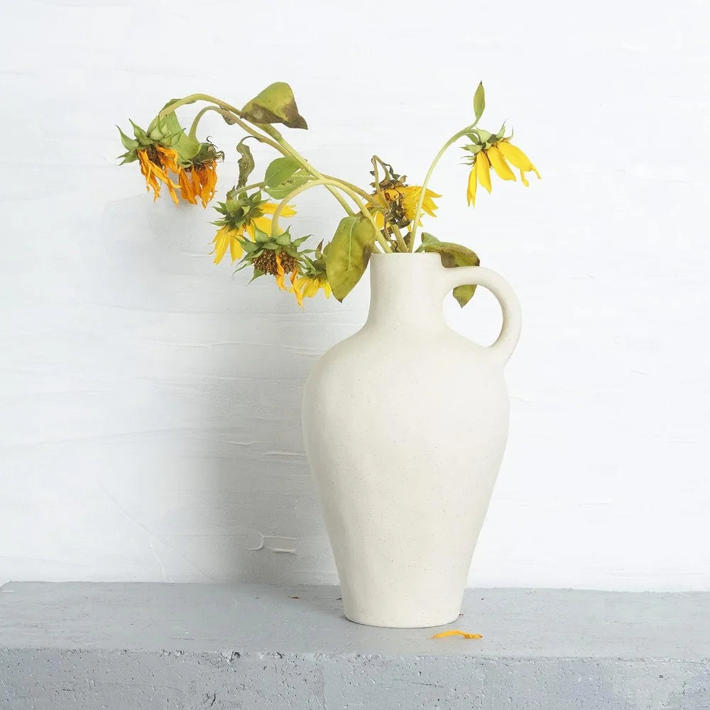 Ceramic White Vase 10" Height Decor for Home,Stoneware Living Room Centerpiece Jug,Rustic Farmhouse
